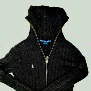 Pre owned Ralph Lauren Sport black Cable Knit Full Zip Cardigan Size Medium